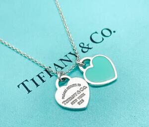 Tiffany & Co. Return to Tiffany Mini Blue Double Heart Pendant Necklace 16"